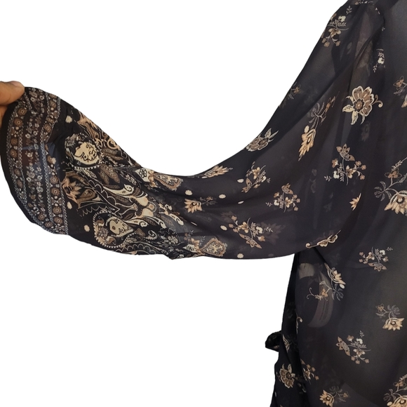 Band of gypsies sheer kimono cardigan cover up blue floral pattern size medium - Picture 5 of 7